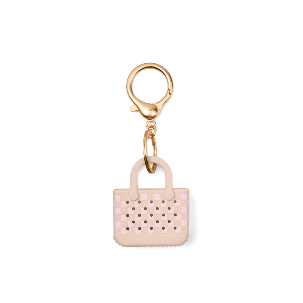 Tiny Tote Keychain - Checkered Linen/ Pink Marshmallow